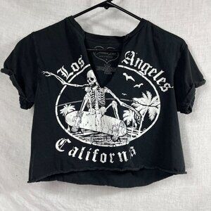 Obsessive Love LA California Skateboarding Cropped TShirt Womens S Skeleton Surf